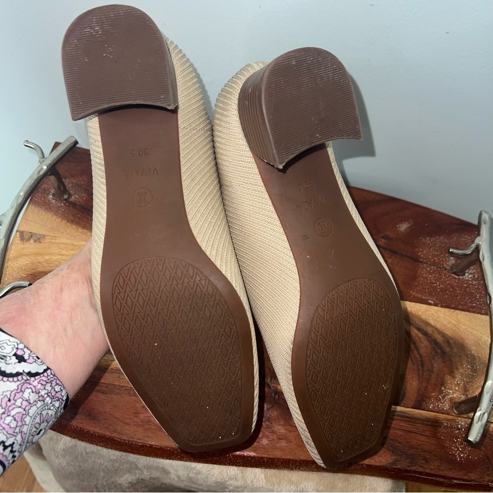 VIVAIA Knit Square Toe Block Heel Pumps Beige Sustainable Comfort Heels 39.5 - Picture 8 of 8